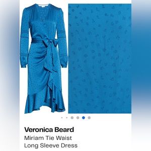 Veronica Beard Miriam Tie Waist Long Sleeve Dress, Cerulean Blue, Size 0